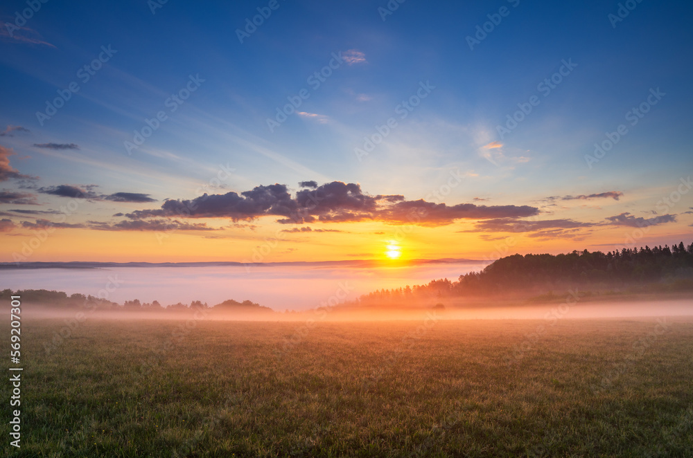 sunny, foggy, autumn sunrise in the mountains sunny, foggy, autumn sunrise in the mountains