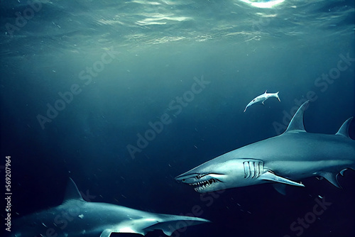 ocean underwater sharks © kyu