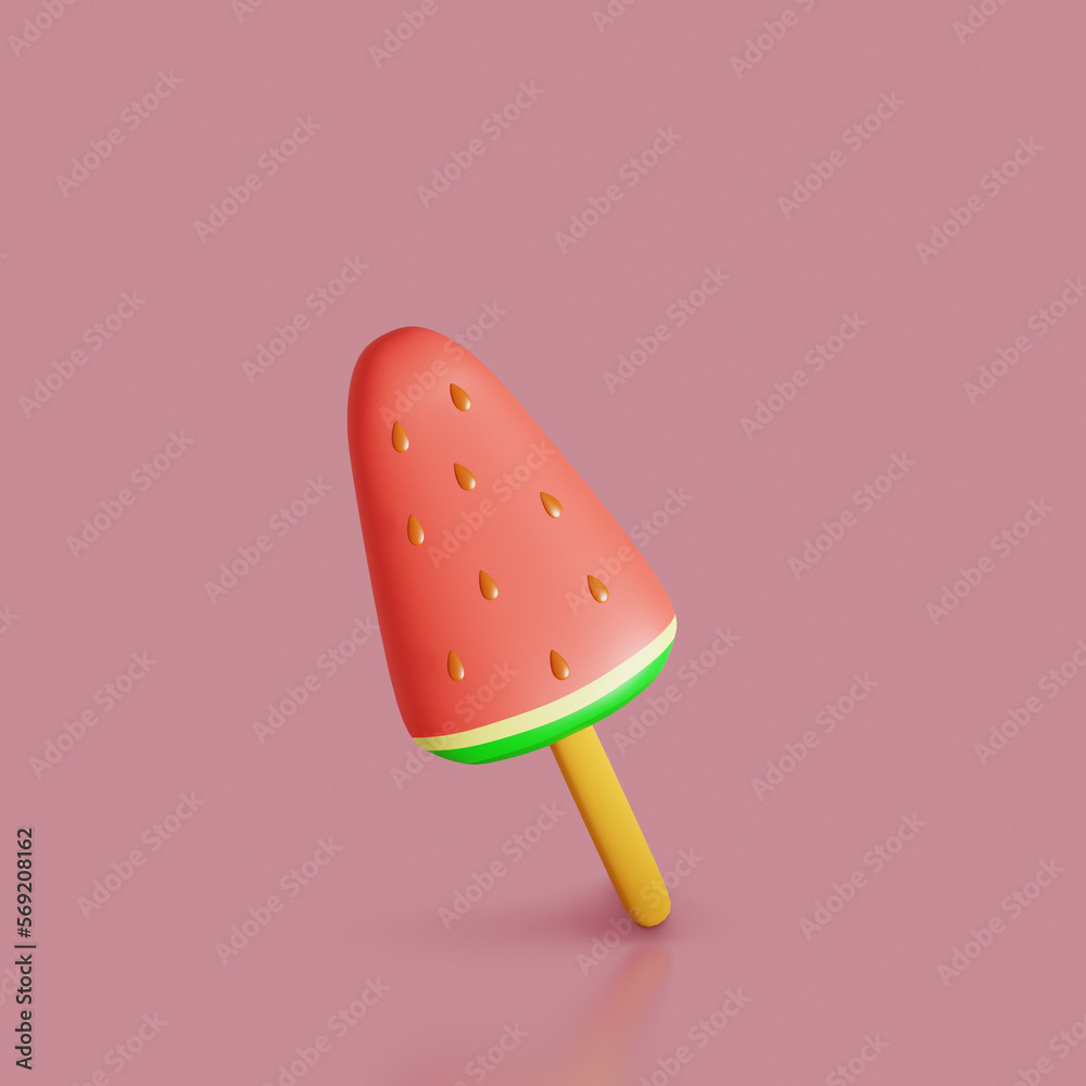 Sweet food icon. Watermelon Ice cream. 3d render