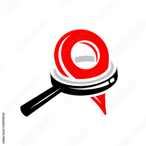 Map pin inside a magnifying glass