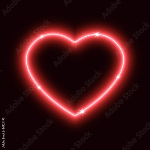 Neon heart with highlights  glowing sign on dark background  vector illustration.