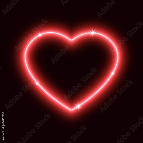 Neon heart with highlights, glowing sign on dark background, vector illustration.