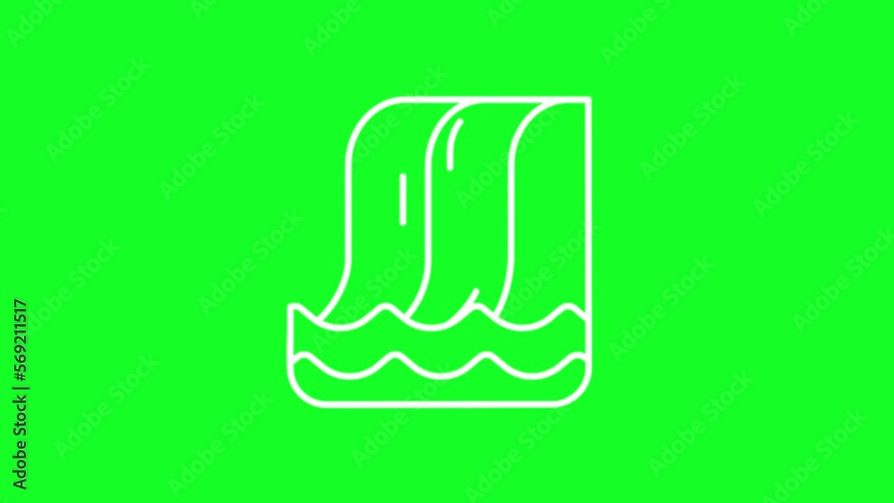 Animated waterfall white line icon. Stream of water. Hydro station ...