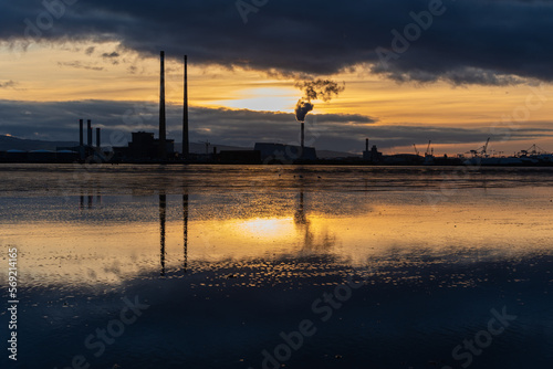 Sunset over Poolbeg chimneys  Dublin  Ireland