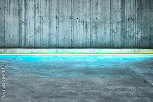 Concrete cement grunge neon illuminated wall background generative