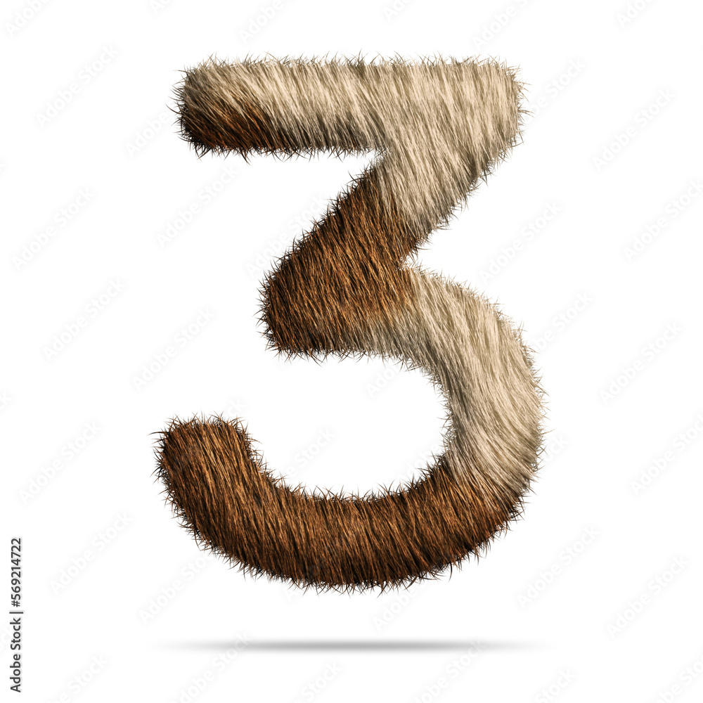 Fototapeta premium Number 3 design with fur texture