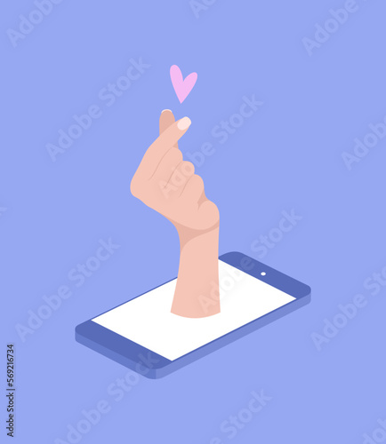hand_heart_sign_lying_isometric_smartphone