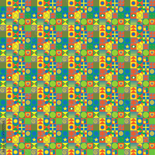 Colorful neo geometric pattern. Grid with color geometrical shapes. Modern abstract background vector