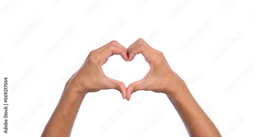 Man hands making a heart shape on a white isolated background Man hands making a heart shape on a white isolated background
