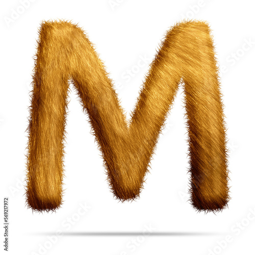 Alphabet letter m design with golden fur texture