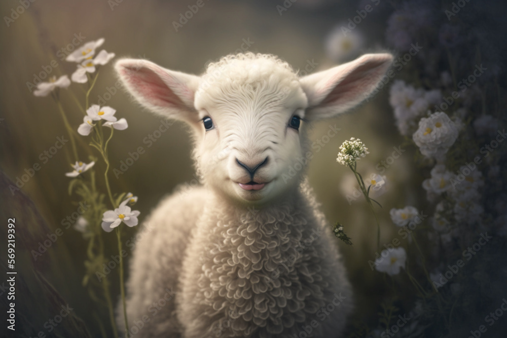 Obraz premium Ilustration of Easter lamb, created with Generative AI technology.