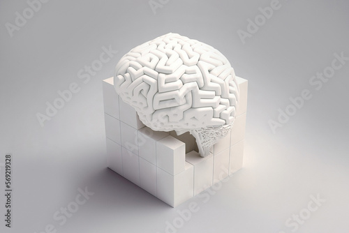 White brain placed on cube photo