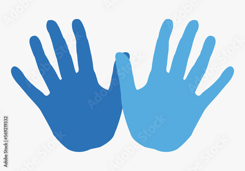 Icono azul de dos manos en fondo blanco.