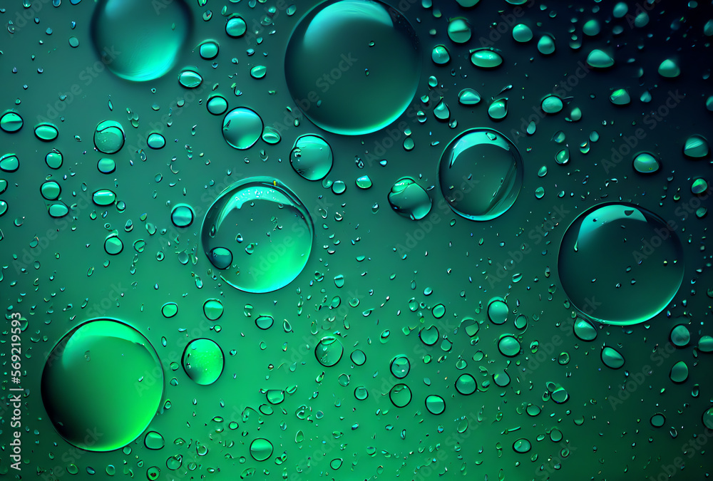 water drops background, green tint, generative ai