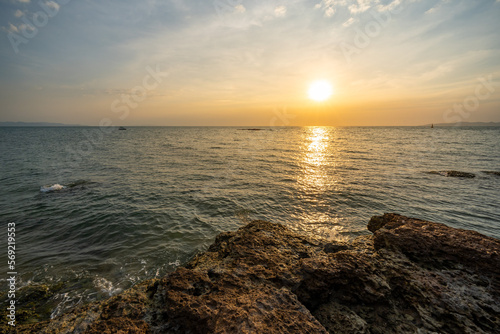 Pattaya Beach, Pratumnak Hill Between South Pattaya Beach and Jomtien Beach in the sunset, evening.