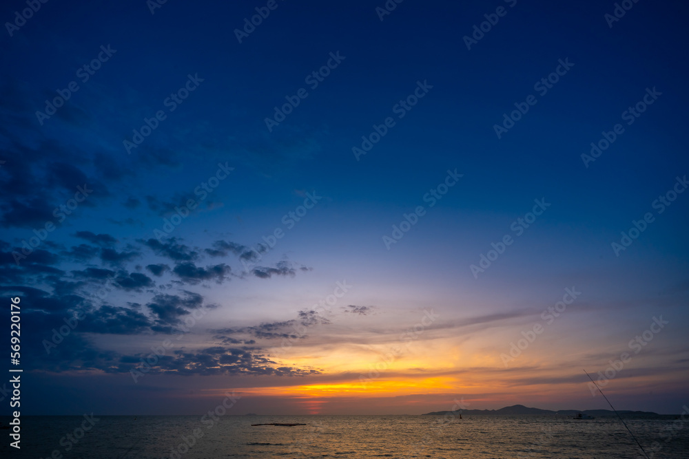 Pattaya Beach, Pratumnak Hill Between South Pattaya Beach and Jomtien Beach in the sunset, evening.