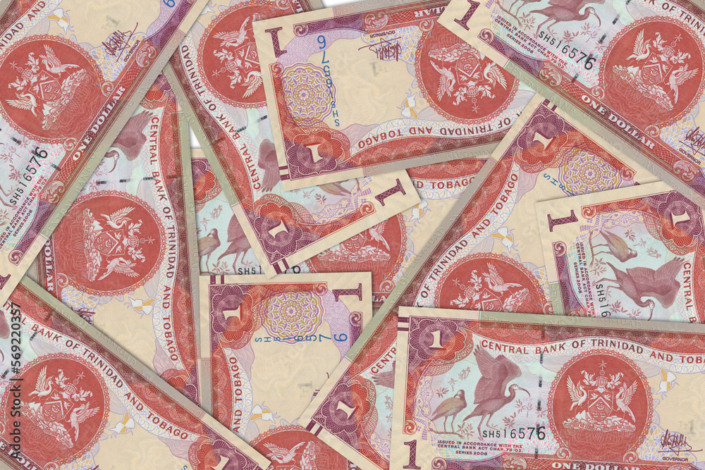 The Trinidad and Tobago currency - the Trinidad and Tobago dollar. Macro view of Trinidad and Tobago paper money. Close-up money