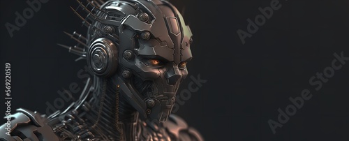 Cyborg robot head portrait. Generative AI.