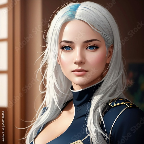 beautiful girl, blonde, in the uniform of a policeman, fantasy, generated in AI