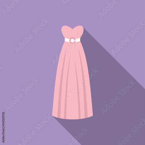 Female wedding dress icon flat vector. White veil. Marriage shower