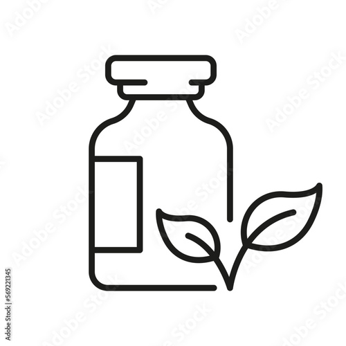 Herbal Medicine Line Icon. Pharmaceutical Organic Ingredient in Bottle Linear Pictogram. Pharmacy Health Care Medical Cosmetic Product Outline Icon. Editable Stroke. Isolated Vector Illustration