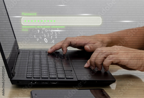 Secure internet access and personal information security. Type your login and password on the virtual screen. Protect personal information from hackers. strong data protection. photo