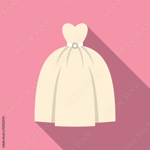 Lace wedding dress icon flat vector. Veil bridal. Marriage shower