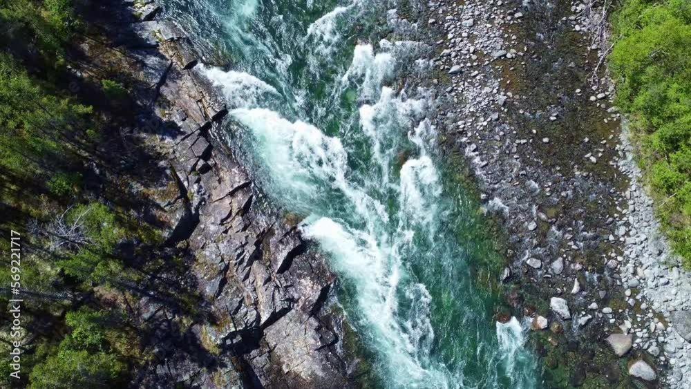 Wild river with clear and fresh water flowing through beautiful nature landscape in Norway Wild river with clear and fresh water flowing through beautiful nature landscape in Norway