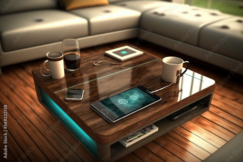 Living Room Control with Wireless Charging Smart Table created with ...