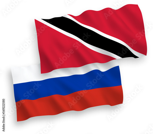 Flags of Republic of Trinidad and Tobago and Russia on a white background