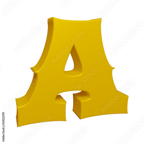 Golden alphabet letter a in 3d render 