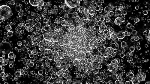 Fast exploding air bubbles. Underwater bubbles animation. Overlay. Black background. 59,94fps