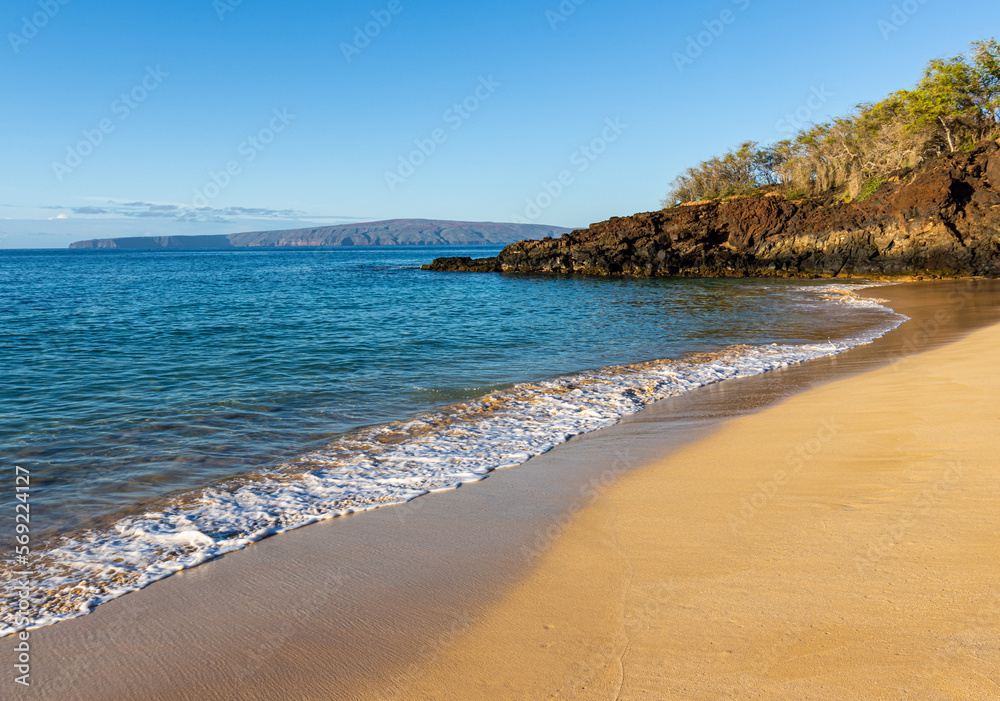 The Sand Covered Shore of Big Beach, Makena Beach State Park, Maui, Hawaii, USA