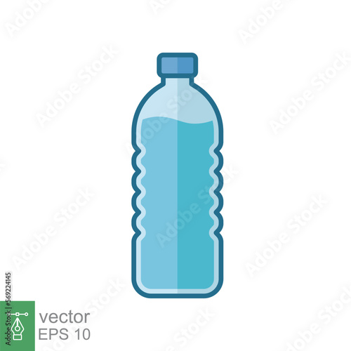 Water bottle flat icon. Simple filled outline style. Plastic bottle, drink, mineral, soda, juice, food and beverage package concept. Vector illustration isolated on white background. EPS 10.