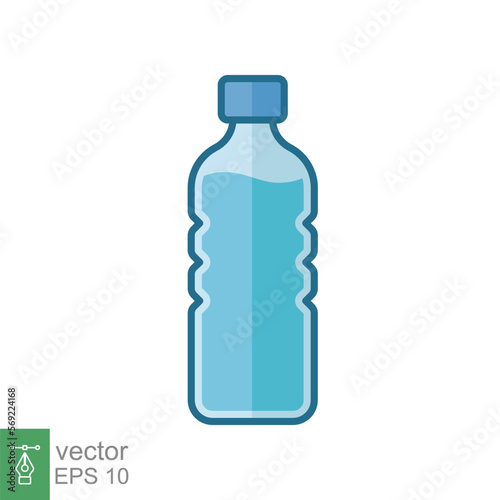 Water bottle flat icon. Simple filled outline style. Plastic bottle, drink, mineral, soda, juice, food and beverage package concept. Vector illustration isolated on white background. EPS 10.