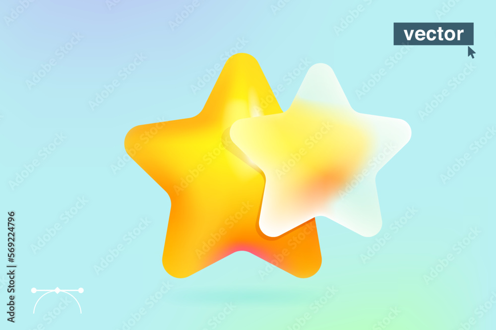 Star logo in glassmorphism style. Vector 3D achievement icon.