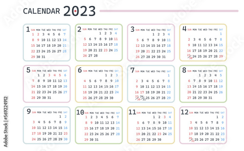 2023年の年間カレンダー