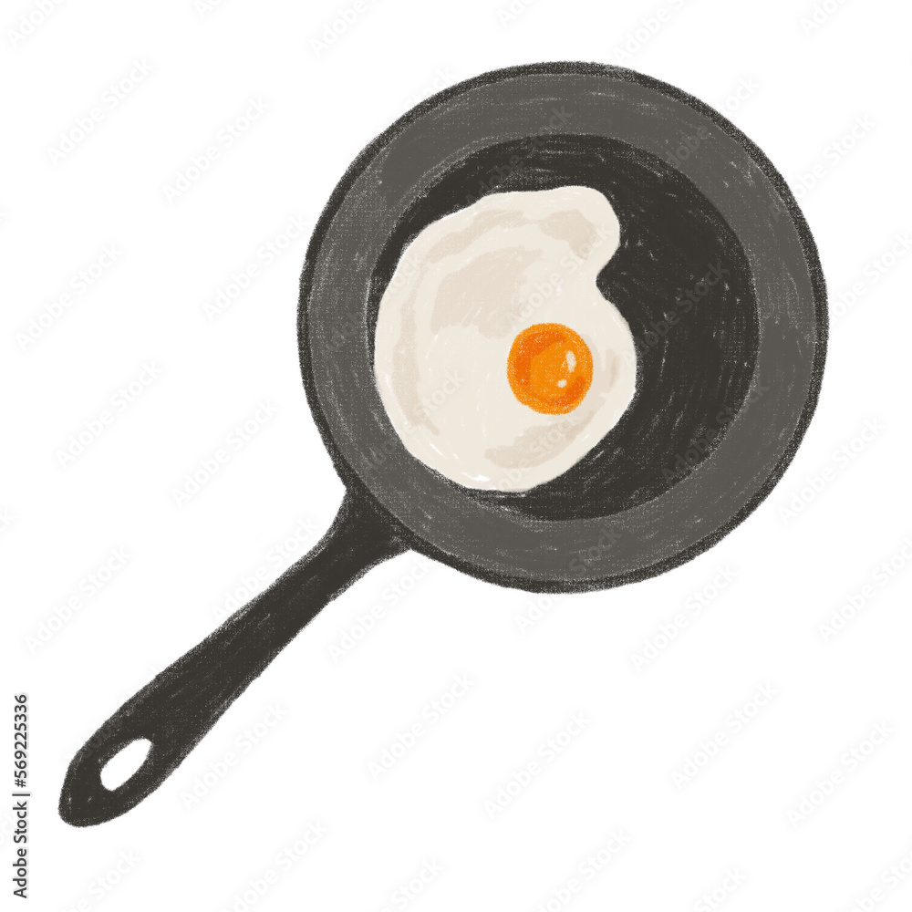 フライパンに載っている目玉焼きのイラスト
フライパンに載っている目玉焼きのイラスト