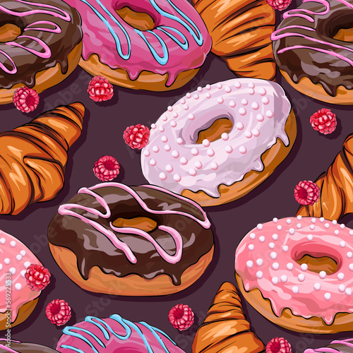 Seamless vector background. Sweet donut. Sweets, pastries, snacks for cafes