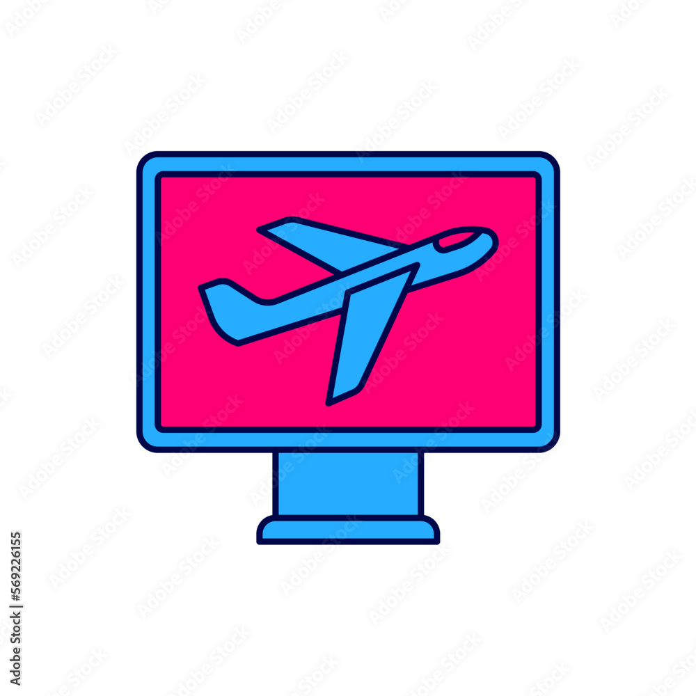 Filled outline Plane icon isolated on white background. Flying airplane icon. Airliner sign. Vector