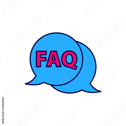 Filled outline Speech bubble with text FAQ information icon isolated on white background. Circle button with text FAQ. Vector