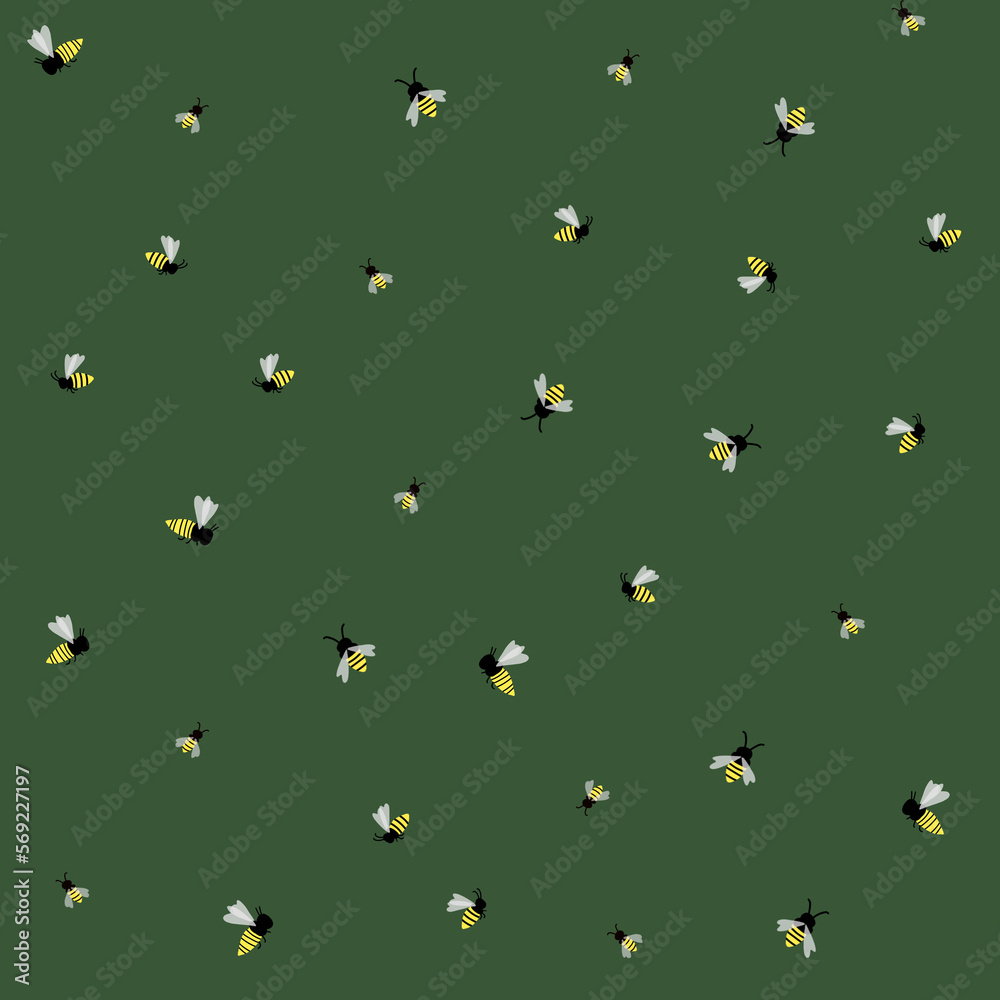 Bees on green seamless pattern