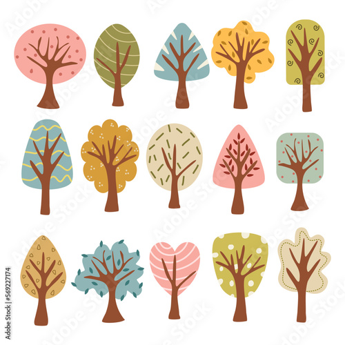 set of cute trees