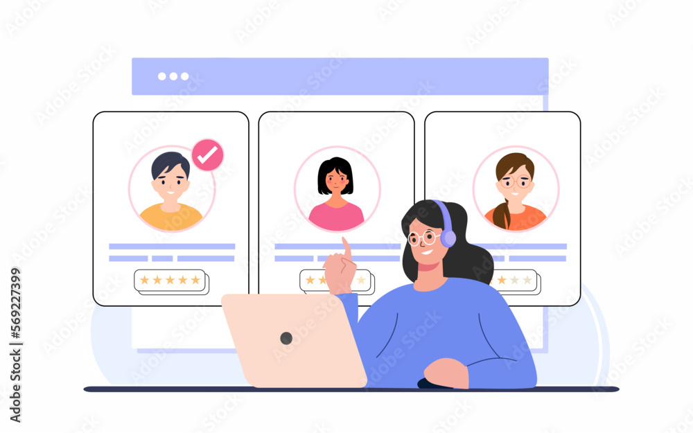 Hr manager with laptop selects the best candidate for job online, Hire or select employee, Recruitment concept. Hr manager with laptop selects the best candidate for job online, Hire or select employee, Recruitment concept.