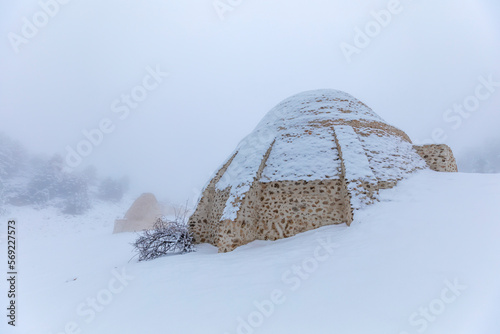 Snow wells in Sierra Espuna, Region of Murcia, Spain. Medieval brick architectural structures for storing ice photo