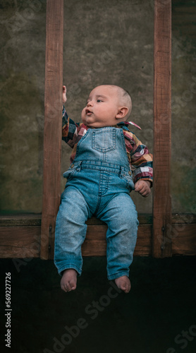 Beautiful portrait of a 4 month old baby laughing