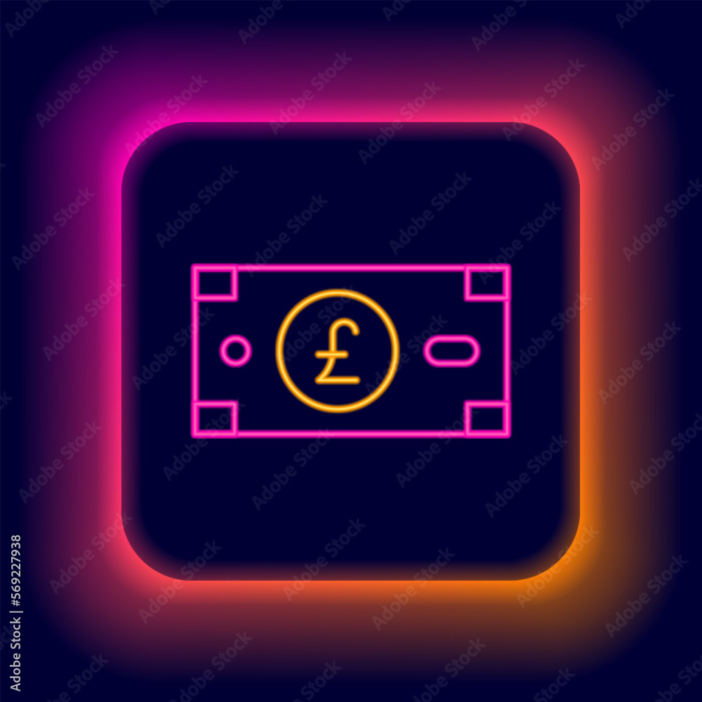 Glowing neon line Pound sterling money icon isolated on black background. Pound GBP currency symbol. Colorful outline concept. Vector Glowing neon line Pound sterling money icon isolated on black background. Pound GBP currency symbol. Colorful outline concept. Vector