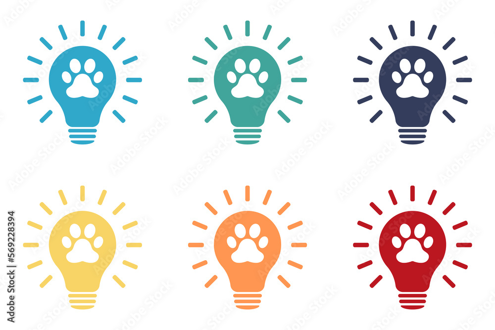 Animal paw icon on light bulb icons set. Illustration Animal paw icon on light bulb icons set. Illustration