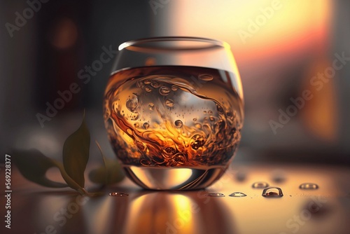 Glass of refreshing liquor in a cocktail pub. Digital ilustration with generative AI photo