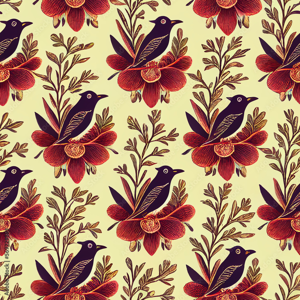 Fototapeta premium seamless floral pattern with birds